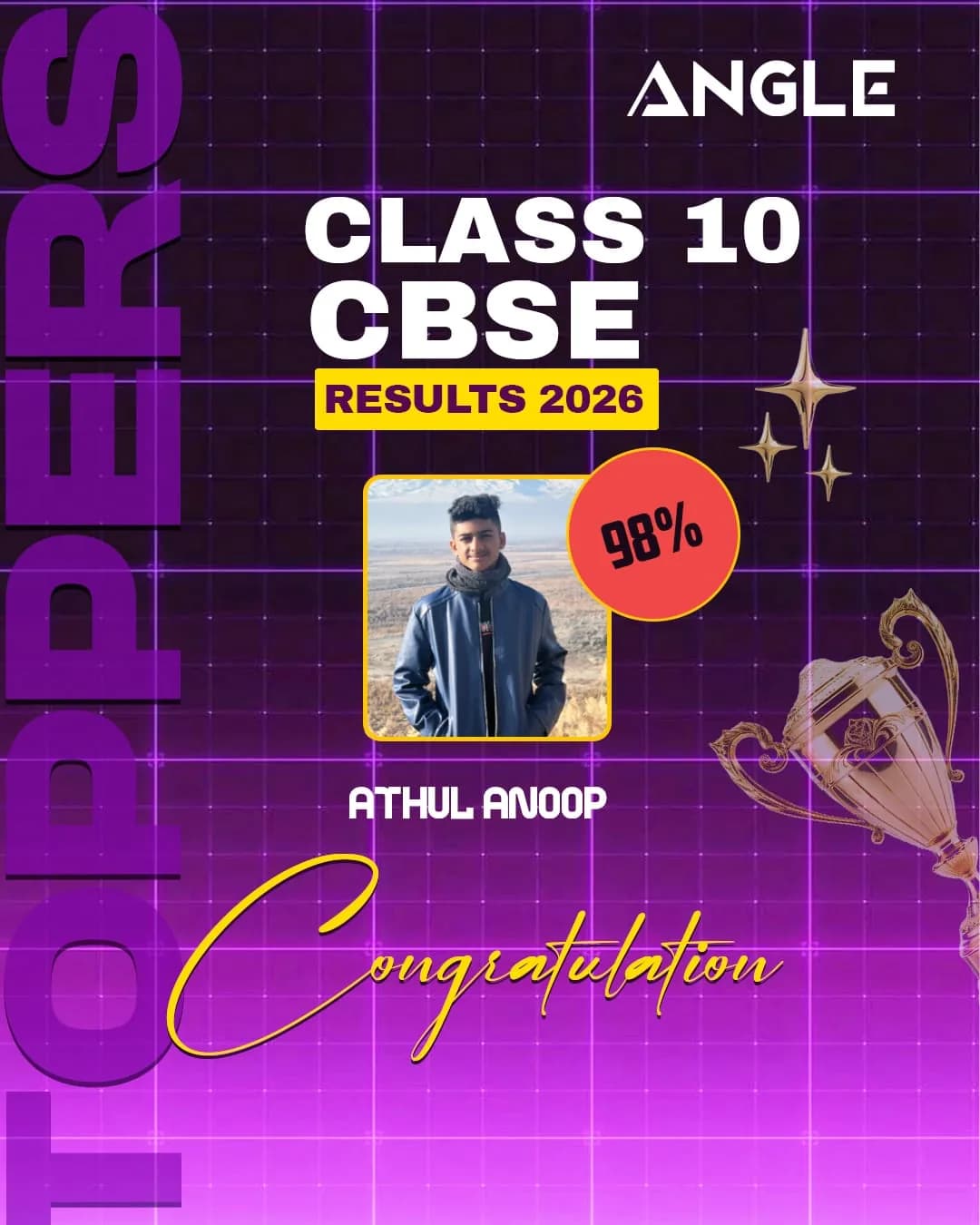Angle Class 10 CBSE 2026 topper poster for Athul Anoop scoring 98 percent