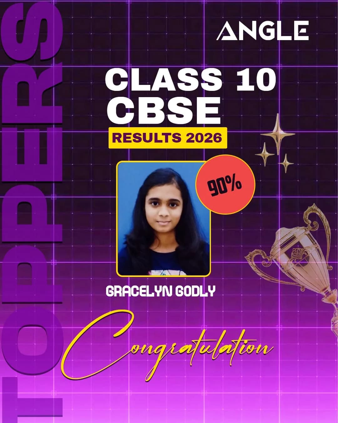 Angle Class 10 CBSE 2026 topper poster for Gracelyn Godly scoring 90 percent